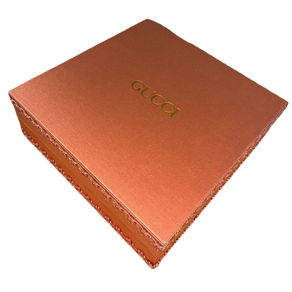 Gucci Gift Box Satin Dusty Rose Green Quilted  Lining 10x10x3.5